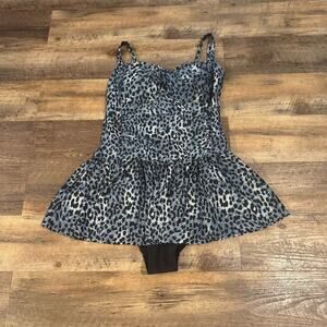 Sea & Sand Beachwear Plus 18W Blue Leopard Print Swim Dress Lined Padded Bra